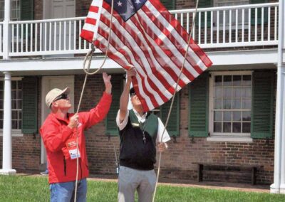Flag being raised at Fort McHenry National Monument in Baltimore, Maryland.