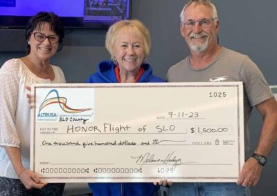 Big check presentation of an AltUSA donation to Honor Flight, supporting veterans' trips to national memorials.